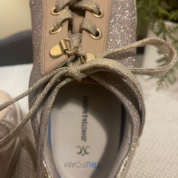 Johnston and Murphy Sneakers Champagne Glitter Fabric and Leather Size 7 - Picture 10 of 11